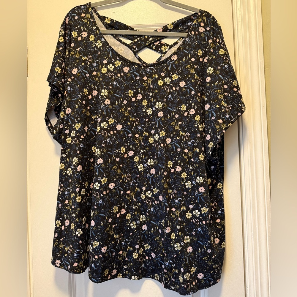 Elegant Floral Women's Blouse - Black with Pink and White Accents